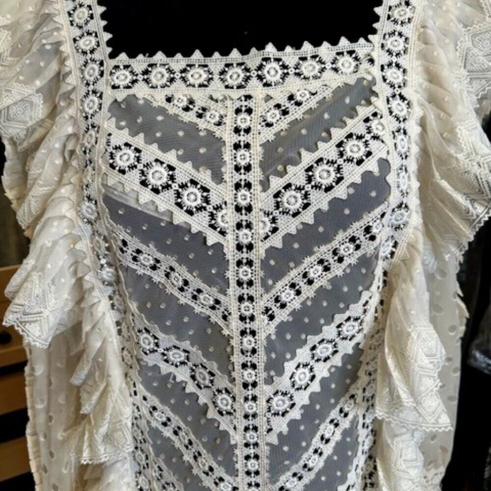 Zimmermann Lace Dress Long Sleeve High Low Skirt Off White Size 1 Medium 6 - Picture 5 of 11